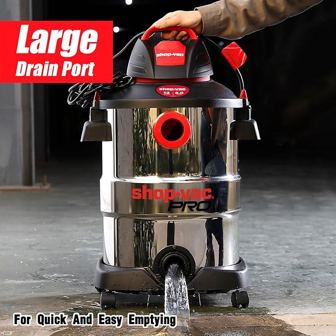 Shop-Vac 12 Gallon 6.0 Peak HP Wet/Dry Vacuum, Stainless Steel Tank, 3 in 1 Function Portable Shop Vacuum with Attachments, Drain Port, Ideal for Jobsite, Garage & Workshop. 5926211 - NeatNest