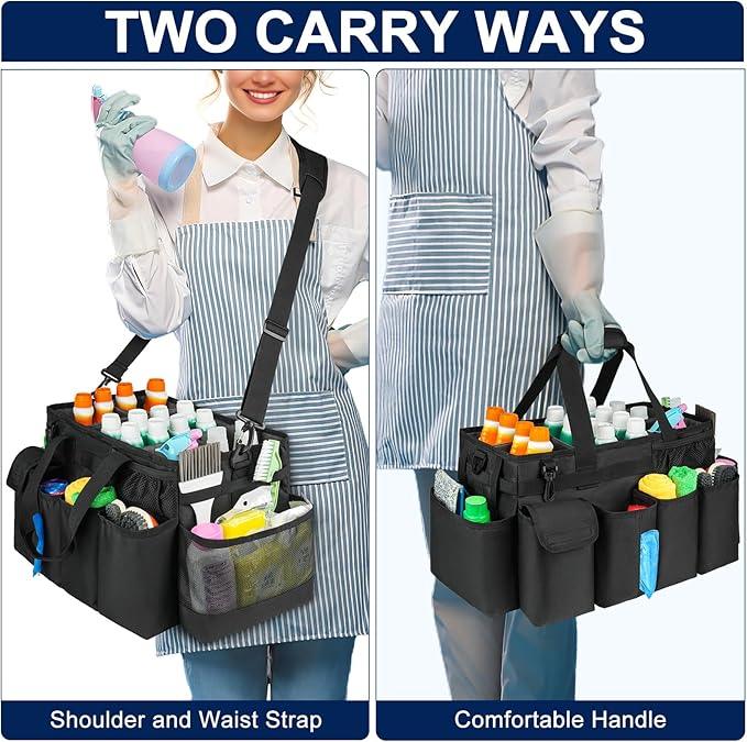 Cleaning Caddy Bag,Extra Large Cleaning Supplies Organizer with Handle for Housekeepers,Black - NeatNest