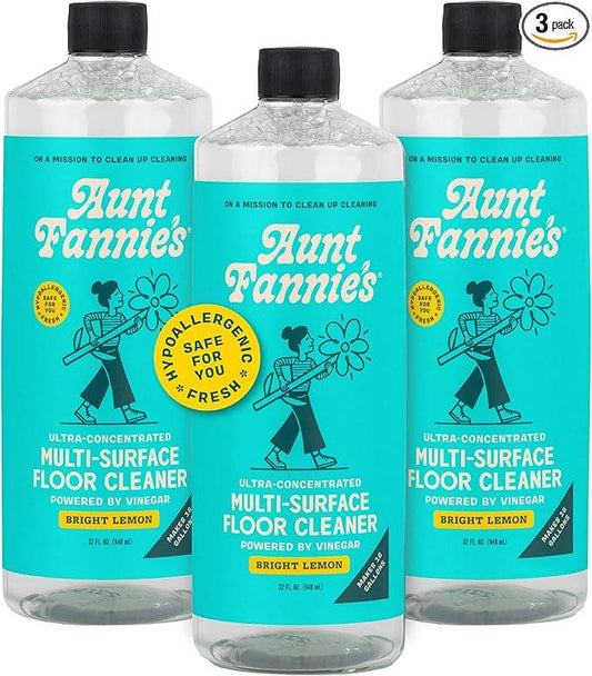 Aunt Fannie's Ultra Concentrated Floor Cleaner Vinegar Wash, Multi-Surface Solution For Mopping, Makes 16 Gallons, Bright Lemon Scent, 32 oz. (Pack of 3) - NeatNest