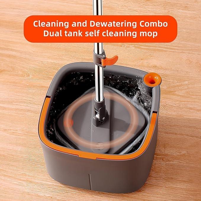 KZKR Spin Mop and Bucket Set with 10 Replaceable Microfiber Mop Pads with Self Separation Dirty and Clean Water System, Self Wringing 360° Rotating Square Mop Head for Hardwood Tile Marble Floors - NeatNest
