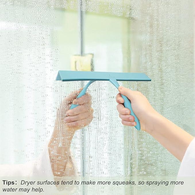 Squeegee for Shower Glass Door, 11-Inch Shower Squeegee for Glass Doors, Bathroom Silicone Squeegees Wiper for Shower with Non-Slip Handle, No-Drilling Silicone Hanging Hook, for Tiles (Blue) - NeatNest