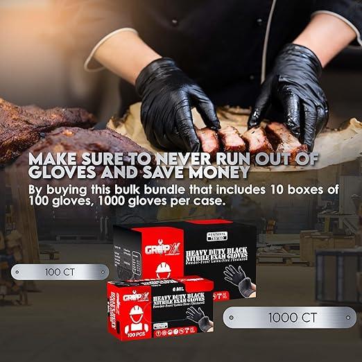 Heavy Duty 6 Mil Black Nitrile Gloves - Disposable, Latex & Powder Free | Mechanic, Food Prep & Tattoo | Rubber Gloves for Cooking, Cleaning & Household |Bulk Case of (1000) - NeatNest