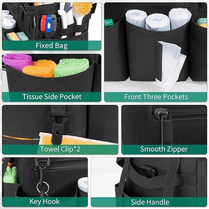 Wearable Cleaning Caddy Bag for Cleaning Supplies, Large Capacity Cleaning Organizer Tote Bag Kitchen Cleaning Supplies Storage Bag for Cleaners Housekeepers (Black) - NeatNest