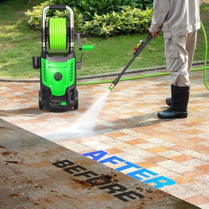 Professional Electric Pressure Washer 4800PSI, 4.0GPM Portable Power Washer with 4 QC Nozzles and Soap Bottle, Washer Machine for Cars/Home/Driveways/Patios/Decks/Fences (Green) - NeatNest