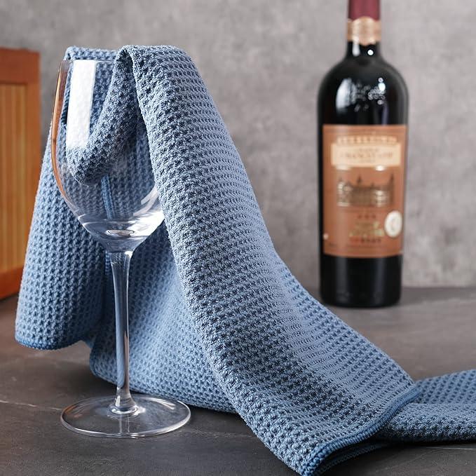 POLYTE Premium Microfiber Kitchen Dish Hand Towel Waffle Weave 12 Pack (16x28 in, Dark Blue, Gray, Off White) - NeatNest