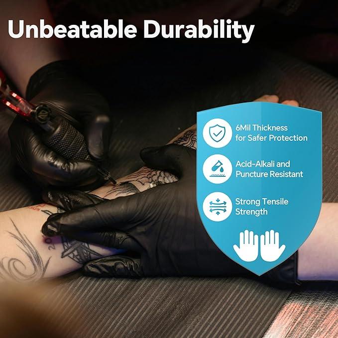 HEAVY DUTY 6 Mil Nitrile Black Gloves Disposable Latex Free Rubber Cooking Cleaning Food Prep Tattoo Gloves 1000PCs - NeatNest