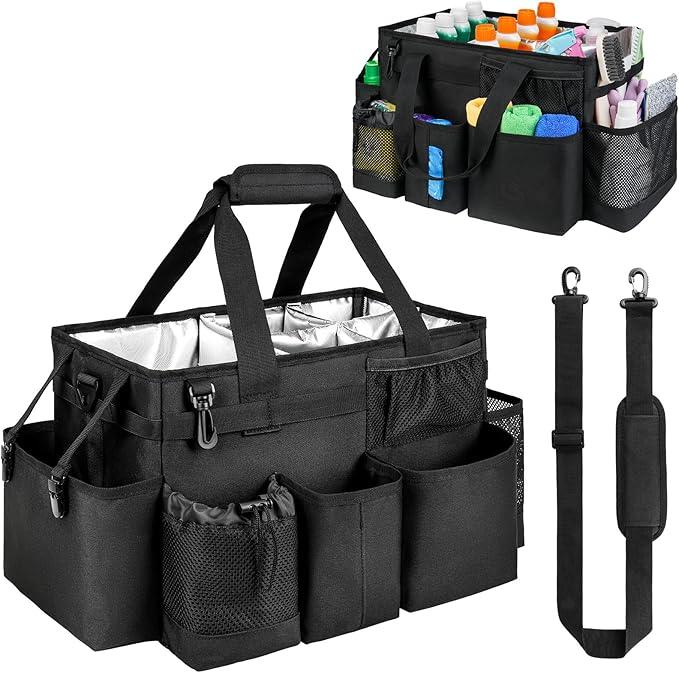 Cleaning Caddy Bag, Large Cleaning Supplies Organizer for Housekeepers, Housekeeping Caddy with Handle and Detachable Padded Cushion, Black - NeatNest