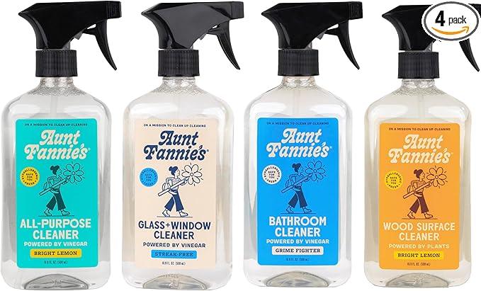 Aunt Fannie's Cleaning Spray Variety Pack, Lemon All Purpose Vinegar, Glass & Window, Bathroom, and Wood Surface Cleaner, 16.9 oz each, Pack of 4 - NeatNest