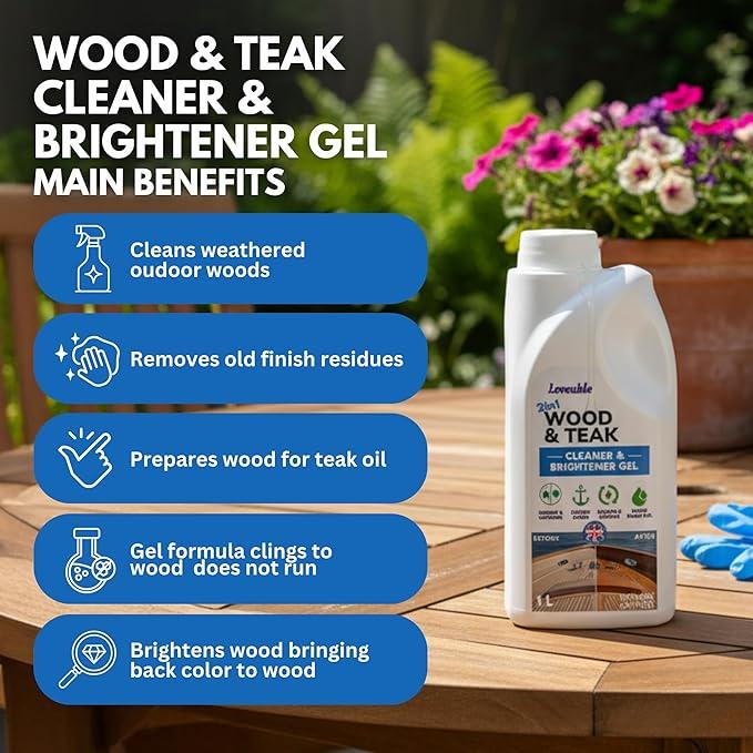 EcoDecors Loveable 2 in 1 Wood & Teak Cleaner and Brightener Gel, 1 L, for Outdoor Use, Cleans, Renews, and Refreshes Outdoor Wood - 2 Pack - NeatNest