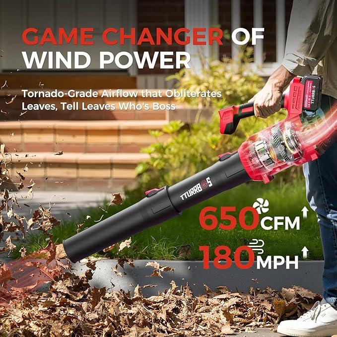 Leaf Blower Cordless - 650CFM Brushless Motor Leaf Blower with 6-Speed Control & Ergonomic Handle - Includes 2 x 5.0Ah Batteries & Fast Charger - Blowers for Lawn Care, Yard, Patio, Leaves, Snow, Dust - NeatNest