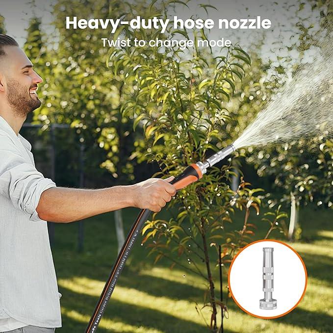 Giraffe Tools Garden Hose 50ft x 5/8", Water Hose Heavy Duty, Flexible with Hose Splitter, Nozzle and Yard Sprinkler, Lightweight Hybrid Hose with Swivel Handle, Male to Female Fittings, Burst 600 PSI - NeatNest