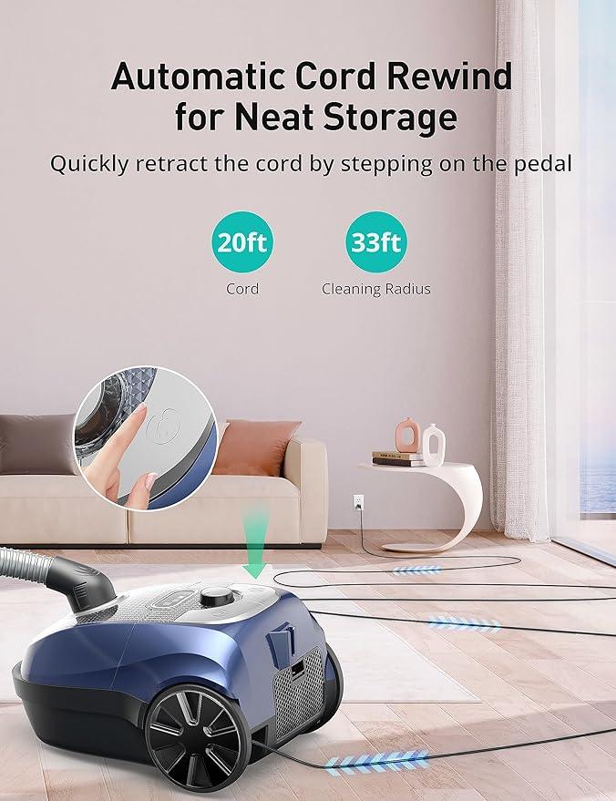 Aspiron Canister Vacuum, 1600W/35KPA Canister Vacuum Cleaner, 4QT Dust Bag, H13 HEPA Filter, 5 Tools, Pet-Friendly,Variable Power Control,for Carpets, Hardwood Floors, Stairs, Pet Hair, Household - NeatNest