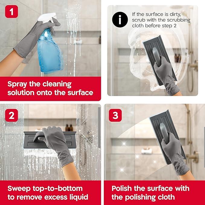 Tyroler Silicone Shower Squeegee for Glass Doors - 10" | 2 Microfiber Scrub & Polish Cloths | Multi-Surface Wiper | Perfect Window Squeegee for Home | Squeegee for Shower Glass | Shower Door Squeegee - NeatNest
