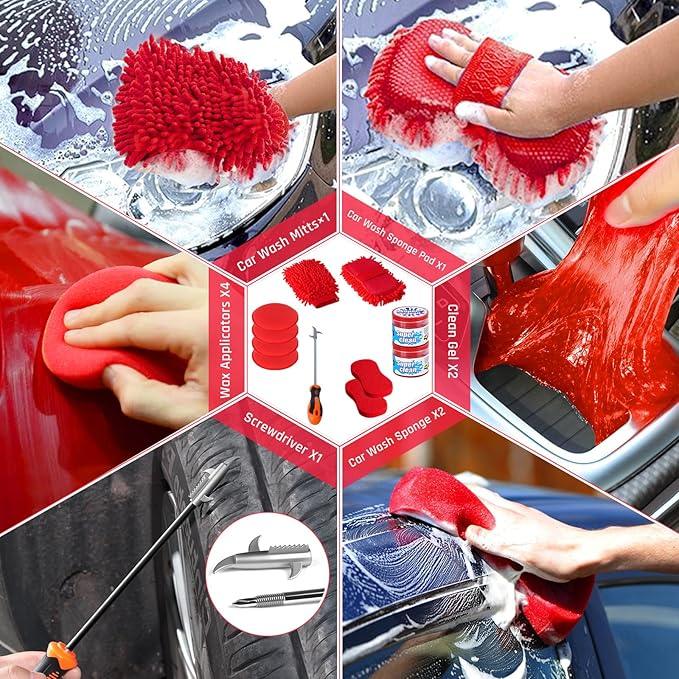 37PCS Car Detailing Kit Interior Cleaner, Auto Detailing Kit, Car Vacuum Car Interior Detailing Kit, Car Wash Kit with Bucket Detailing Brush Set Car Accessories for Motorcycle, Cars, Bikes, Wheels - NeatNest