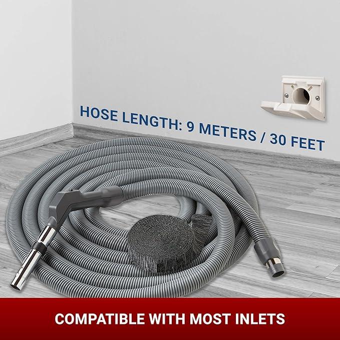 Central Vac System Bare Floor Attachment Set for Cleaning Hardwood Floors Furniture & Draperies - Includes 30FT Crushproof Hose, Dusting Brush, Upholstery & Crevice Tool, Wand, Mesh Storage Bag & More - NeatNest