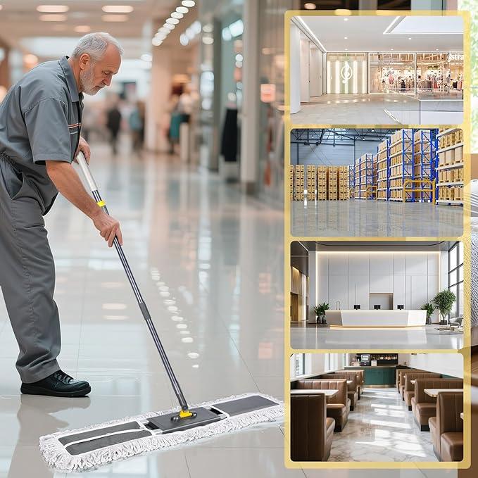 Masthome 36" Commercial Mop, Heavy Duty Industrial Floor Mop with 3 Microfiber Pads, 60" Adjustable Large Dust Mop,Wet Dry Flat Mops for Office Garage Warehouse Factory Mall - NeatNest