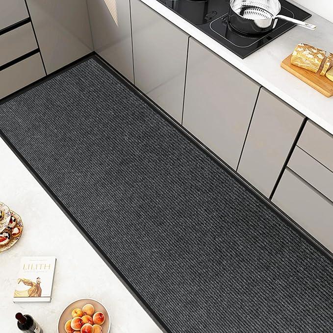 LVETOLS 4' x 8' Moisture Guard Doormat, Commercial Grade Door Floor Mat Striped Brush Step Entrance Mat with Rubber Backing, Low Profile Commercial Rugs for Entryway, Easy to Clean(Charcoal Grey) - NeatNest