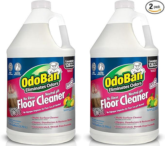 OdoBan Pet Solutions No Rinse Neutral pH Floor Cleaner Concentrate, Made in the USA, Splash O' Citrus Scent, 2 Gallons - NeatNest
