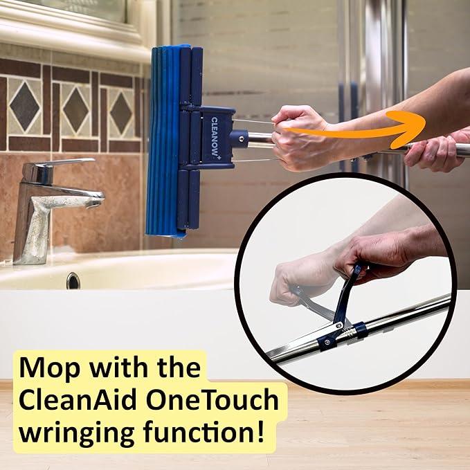 OneTouch GO! Floor Cleaner, Floor Mops, Sponge Mops, Mop with Wringing Function (Cleanow OneTouch GO! Mop + 2 Refills) - NeatNest