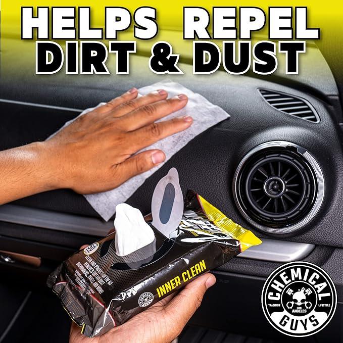 Chemical Guys InnerClean Interior Quick Detailer & Protectant Wipes – 50 Pack Multi Surface Interior Cleaner Wipes for Dashboards, Doors and Seats – Safe for Cars, Trucks, SUVs, RVs and Home Use - NeatNest