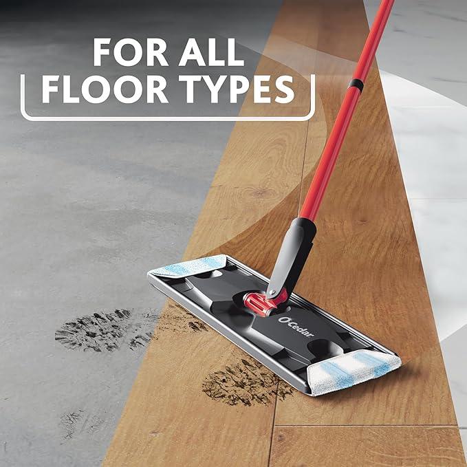 O-Cedar H2prO Flat Mop System | Quick Cleaning Tool | Clean with Clean Water | Machine Washable Reusable Microfiber Mop Pad | Safe on Wood Floors, Vinyl, Tile, Baseboards, Walls - NeatNest