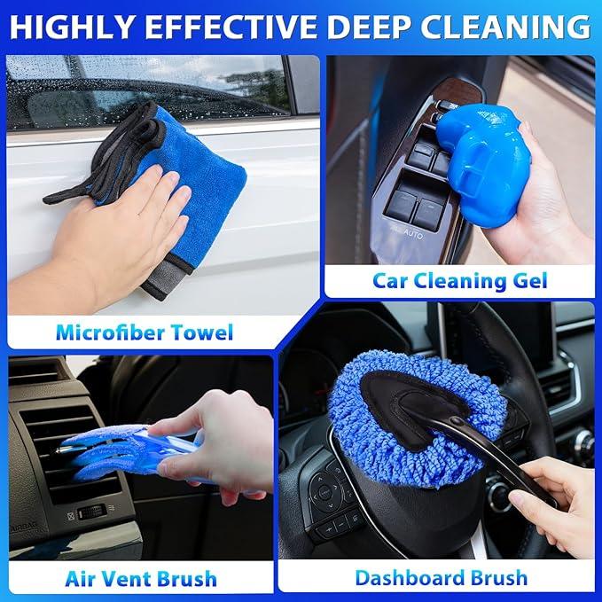 THINKWORK Car Cleaning Kit Car Detailing Kit,Car Cleaning Kit Interior Cleaner with High Power Blue Handheld Vacuum Cleaner,Brush Sets,Windshield Cleaner and Storage Bag,Car Accessories,Car Gift Set - NeatNest