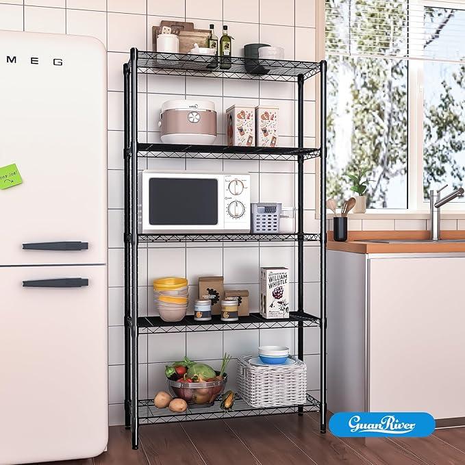 5-Shelf Adjustable Metal Shelf Wire Shelving Unit Storage Rack Display Shelf for Office,Kitchen,Bedroom,Bathroom,Laundry,Pantry Basement,Garage(Black,36" L x 14" W x 72" H) - NeatNest