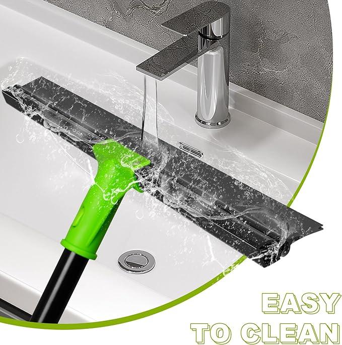 Rubber Floor Squeegee with 24” Heavy Duty Silicone Rubber Scraper Head and 60” Long Adjustable Handle, Shower Squeegees for Concrete Floor, on Multi-Surface Tile Glass Pool Garage Cleaning - NeatNest