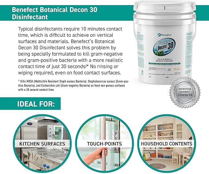 Benefect Botanical Decon 30 Disinfectant Cleaner, 5 Gallon, Light Lemon & Thyme Scent, Hospital Grade Disinfectant, Kills Over 99.99% of Germs, Safe for Food-Contact Surfaces - NeatNest