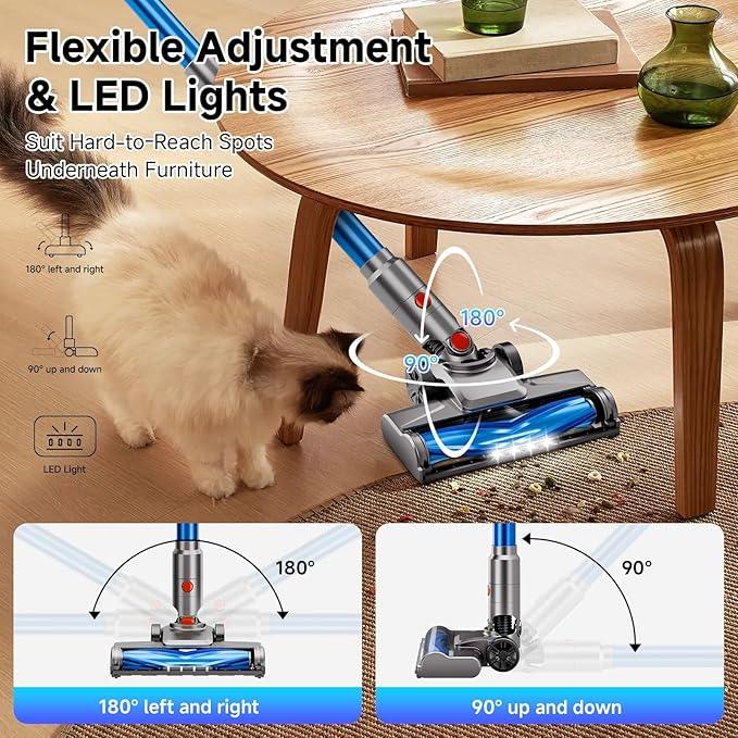 Cordless Vacuum Cleaner, Powerful Stick Vacuum Cleaner for Home with Rechargeable Battery, 6-in-1 Lightweight Handheld Vacuum, 45 Mins Runtime for Hardfloor & Carpets Pet Hair (Blue) - NeatNest