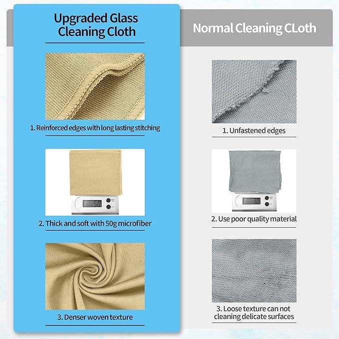 HOMERHYME Microfiber Cleaning Cloth, 12 Pack Window Glasses Cleaning Cloth, Reusable Lint-Free Streak Free Polishing Cloth Wipes for Stainless Steel, Eyeglass, Mirror, Screen & Lense,12"*12" Beige - NeatNest