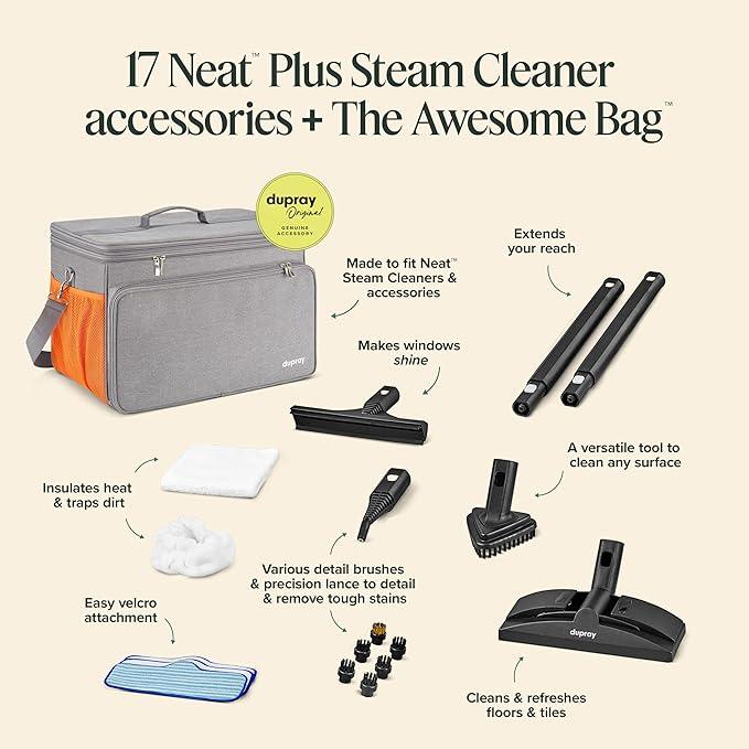 Dupray Neat Plus Steam Cleaner with 18-Piece Accessory Kit (incl. the Awesome Bag) A powerful multi-purpose steamer. *Kills 99.9% of Bacteria & Viruses - NeatNest
