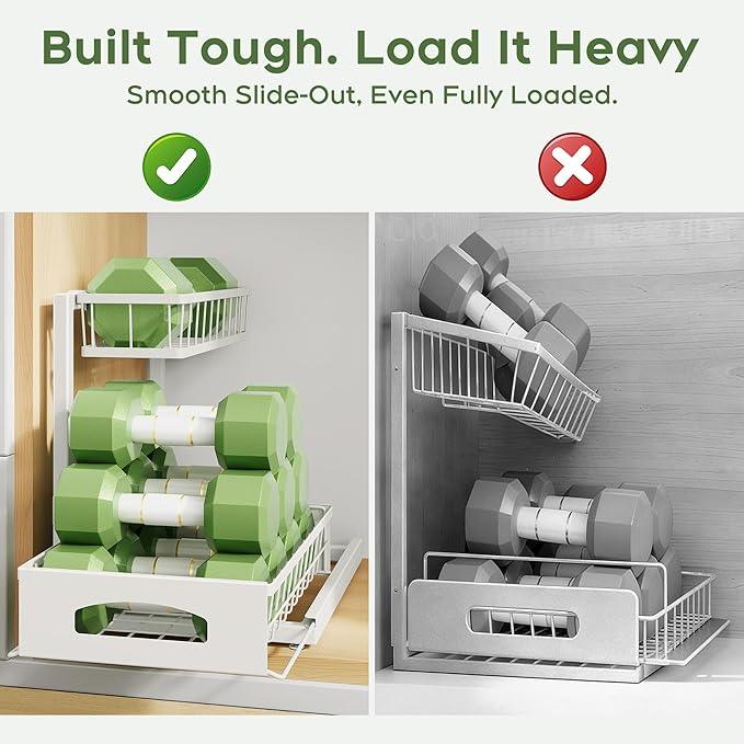 Under Sink Organizer and Storage, Height Adjustable Cabinet Organizer with Slide Out Drawer, Pull Out Under Sink Storage, Multi-Purpose 2 Tier Sink Shelves for Kitchen Bathroom Pantry (White, 1 Pack) - NeatNest