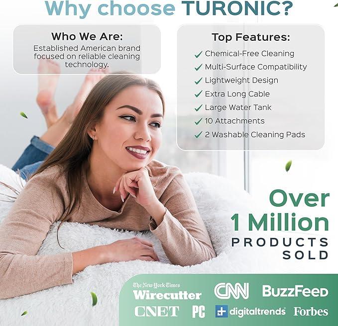 Turonic ST3 10-in-1 Steam Mop - 1500W Floor Steamer with Detachable Handle, 110°C Steam, 25-Min Runtime, Handheld Cleaner for Tile, Grout, Hardwood, Carpet, Upholstery, Chemical-Free Cleaning - NeatNest