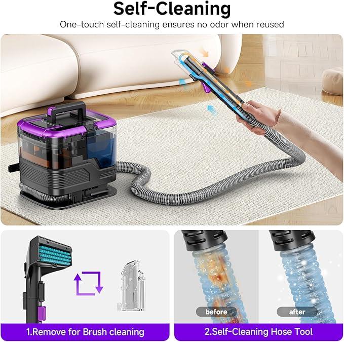 New Multi-Portable Carpet and Upholstery Cleaner, 21Kpa Carpet Cleaner Machine, Deep Stain Cleaning for Carpet, Car Seats, Pets, Couches, with Dual Brush & Large Removable Tank(Purple) - NeatNest