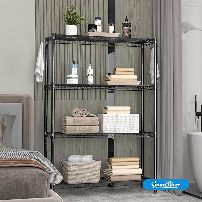 4-Shelf Adjustable Metal Shelf Wire Shelving Unit Storage Rack Display Shelf for Office,Kitchen,Bedroom,Bathroom,Laundry,Pantry Basement,Garage(Black,36" L x 14" W x 54" H) - NeatNest
