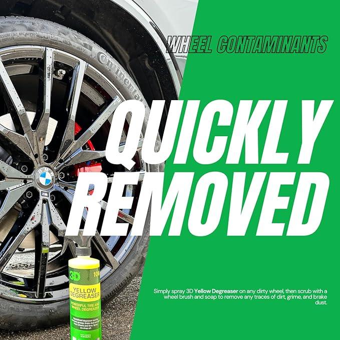 3D Yellow Degreaser – Non-Acid Wheel & Tire Cleaner Spray for Brake Dust, Grime & Tire Dressings – Safe for All Wheels & Whitewalls - 16 oz - NeatNest