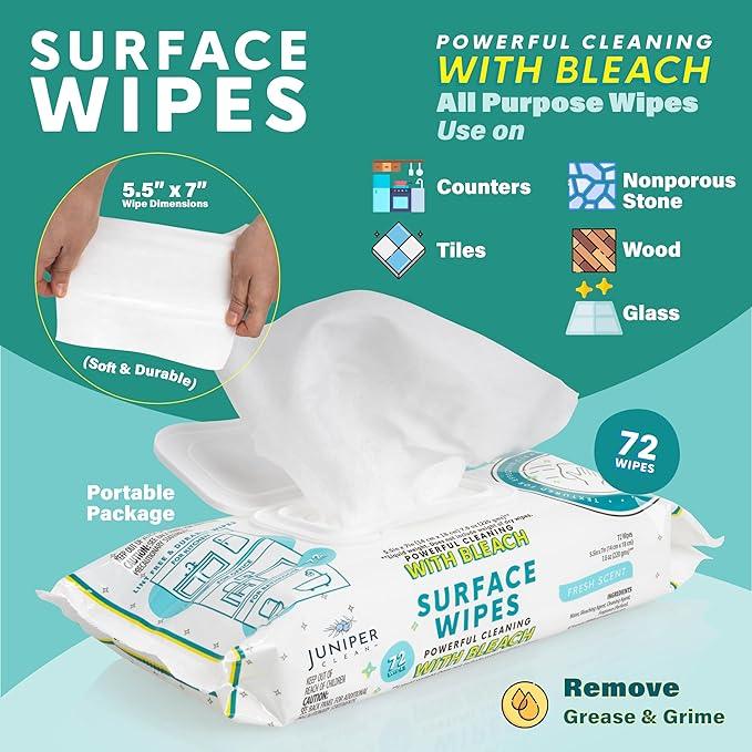 24 Pack Surface Cleaning Wipes with Bleach, All-Purpose Cleaner for Bathroom, Kitchen, Office, 1728 Count Soft Flow, Fresh Scent, Lint Free & Durable - NeatNest