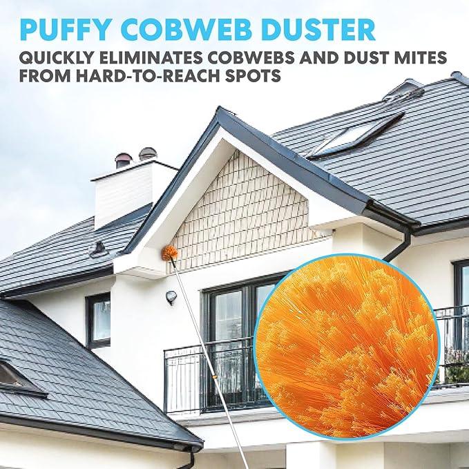 Simpli-Magic 20 Foot High Ceiling Duster Kits with 5-12ft Heavy Duty Extension Pole, High Reach Duster for Cleaning,Microfiber Feather Duster,Cobweb Duster,Ceiling Fan Duster,Window Squeegee & Cleaner - NeatNest