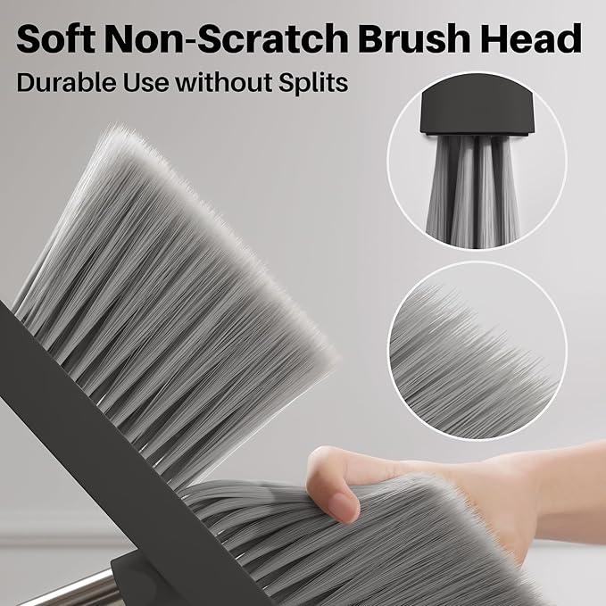 JOYMOOP Black Broom and Dustpan Set with 56” Handle, Upright Angle Design for Pet Hair and Hard Floor Sweeping - NeatNest
