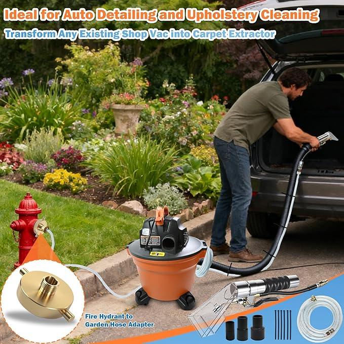 Happy Tree Universal Fit All Brands' Shop Vac Extractor Hose Kit Adapter Wet-dry Extraction Accessory for Upholstery & Carpet Cleaning Auto Detailing Wet Vaccum Accessories with 25 Feet Water Hose - NeatNest