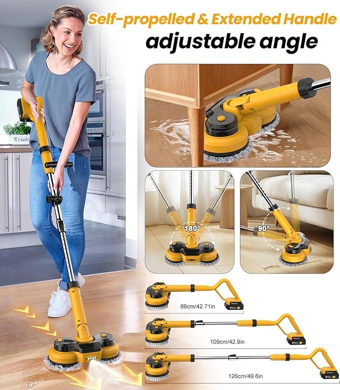 qimedo 6000mAh Battery Cordless Electric Mop M1 Pro, 800RPM Electric Power Scrubber & Mops for Floor Cleaning, Automatic Spin Mops with Smart Display,Rotating Mop with LED Light & Water Spray - NeatNest