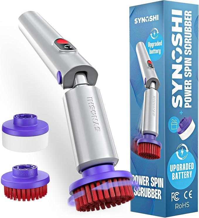 SYNOSHI PRO Electric Spin Scrubber, Cordless Cleaning Brush Bathroom Scrubber. Waterproof Shower Cleaner Brush with Adjustable Angles, 2 Speed, 180Min Work Time for Floor, Bathtub, Kitchen, Car, Tub - NeatNest