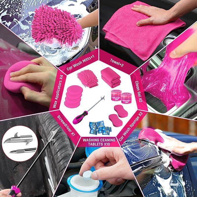47PCS Car Detailing Kit Interior Cleaner, Car Cleaning Supplies with High Power Car Vacuum Cleaner,Auto Detailing Kit,Car Wash Kit with Bucket Detailing Brush Set,Pink Car Accessories for Women - NeatNest