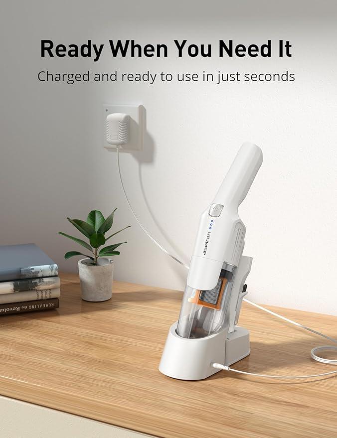 Aspiron Cordless Handheld Vacuum, 24KPA Powerful Car Vacuum, 2-Speed, 2 Charging Methods, Wireless Charger, Ergonomic Handle, Portable Rechargeable Vacuum Cleaner for Car, Home, Cream White - NeatNest