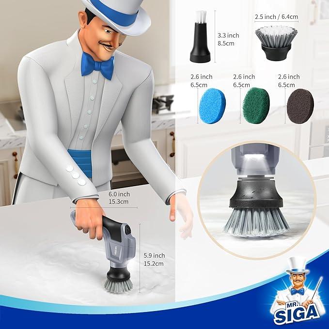 MR.SIGA Electric Spin Scrubber for Kitchen and Bathroom Cleaning, Waterproof Rechargeable Cordless Spin Scrubber with 5 Replaceable Cleaning Brushes and Pads - NeatNest