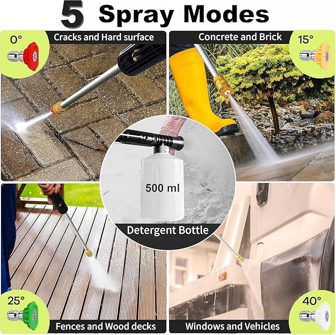 2025Upgraded Pressure Washer 5000PSI with Adjustable Touch Screen 8 Level, 34" Tall, 4 Quick Connect Nozzles,Inlet Hose&Filter&500mlFoam Cannon for Cars/Fences/Driveways/Home Cleaning,Green - NeatNest