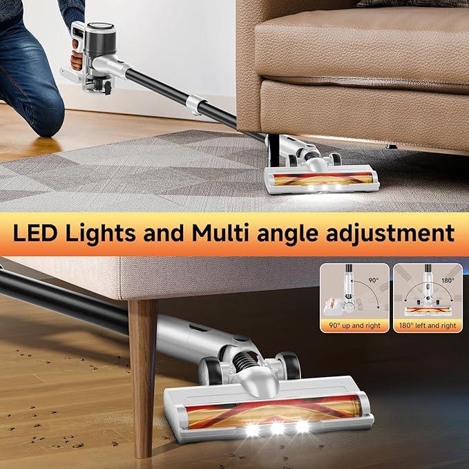 Cordless Vacuum Cleaner for Home - Lightweight, 30Kpa Stick Vacuum Clean with Rechargeable Battery, Max 45Mins Runtime, 8 in 1 Handheld Vacuum for Hardfloor & Carpets Pet Hair, White - NeatNest