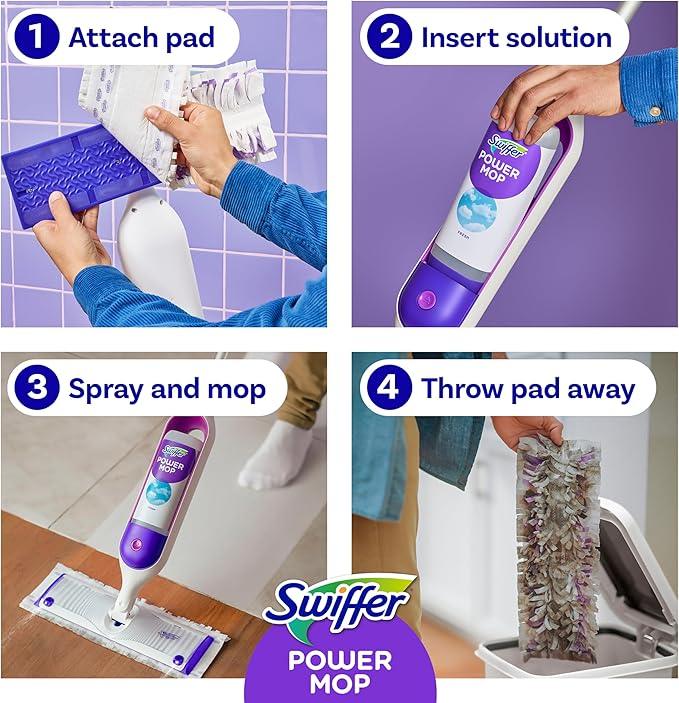 Swiffer PowerMop Multi-Surface Mop Kit for Floor Cleaning, Includes PowerMop, 2 Mopping Pad Refills, 1 Cleaning Solution with Fresh Scent and 2 Batteries - NeatNest