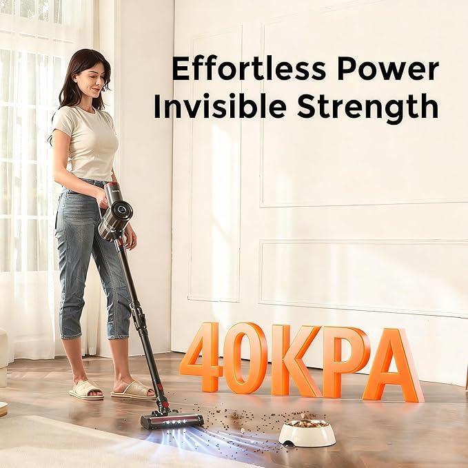 Cordless Vacuum Cleaner with Back-Saving&Self-Standing,450W/40Kpa Powerful Suction Stick Vacuum Cleaners for Home,45Min Stick Vacuum Cordless for Hard Floors,Carpets,Pet Hair,Car - NeatNest